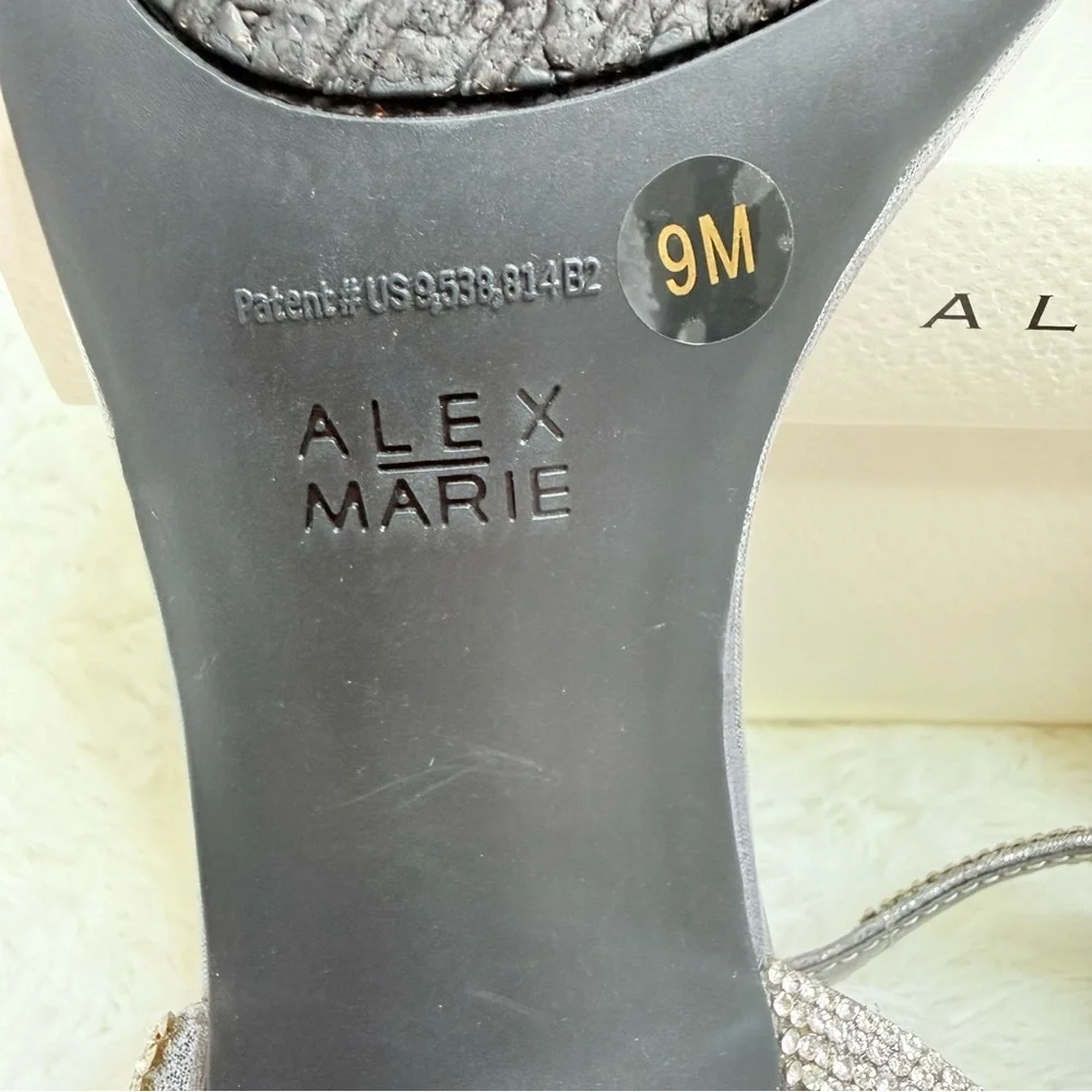Alex Marie Nallie Rhinestone Heels Silver Strappy Sandals Size 9M Dressy Evening